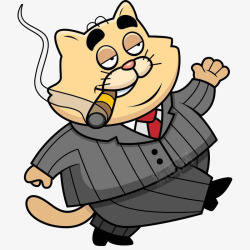 卡通走路的猫咪先生抽雪茄插画免素材