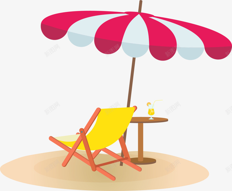 夏天气息沙滩躺椅png免抠素材_新图网 https://ixintu.com 休闲 夏天气息 沙滩伞 沙滩躺椅 海滩 黄色躺椅