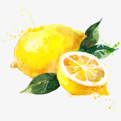 矢量手绘冰块手绘水彩柠檬高清图片
