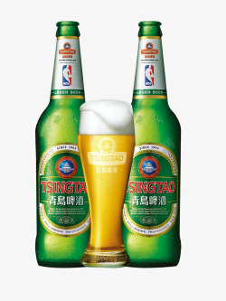 啤酒节背景两瓶青岛啤酒高清图片