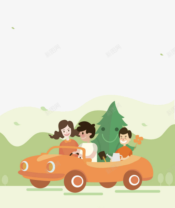 家庭出行png免抠素材_新图网 https://ixintu.com 出车 卡通 外出 平扁图形 旅行 风景