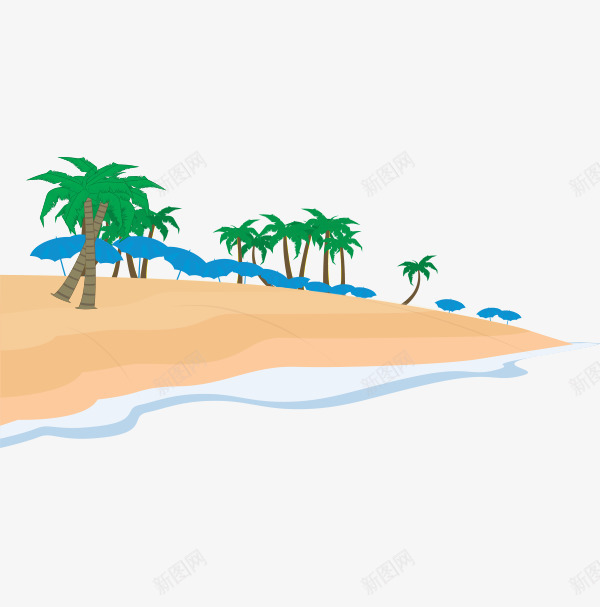 沙滩上绿树png免抠素材_新图网 https://ixintu.com 卡通 大海 沙滩 绿树