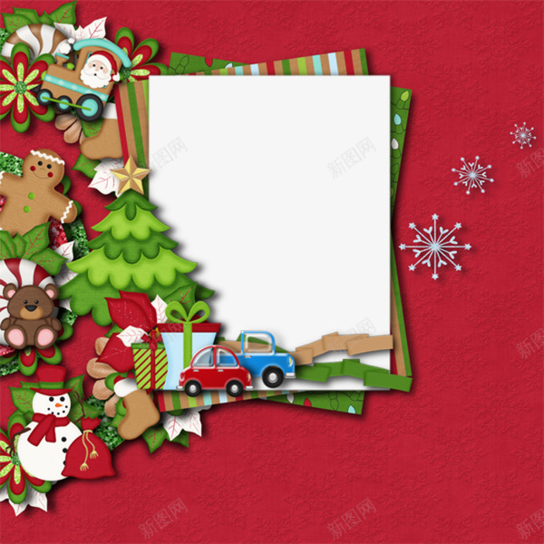 卡通红色相框卡片png免抠素材_新图网 https://ixintu.com 卡通手绘 圣诞树 小熊卡片 红色 红色背景 雪花图形