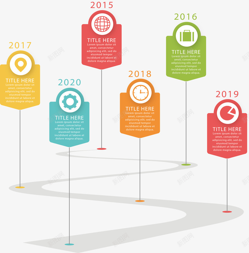 彩色图标里程碑时间轴矢量图ai_新图网 https://ixintu.com 信息图表 分类标签 时间轴 流程图 矢量png 里程碑 矢量图