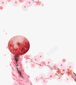 樱花伞图片粉红色浪漫樱花少女插画高清图片