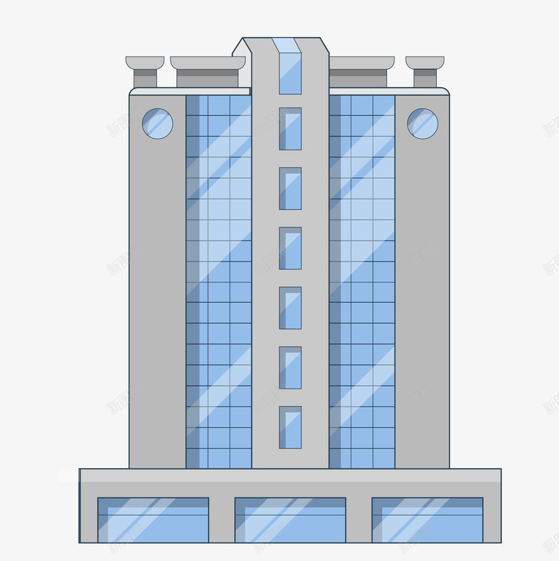 蓝色手绘的商务楼png免抠素材_新图网 https://ixintu.com 卡通手绘 商务楼 建筑物 房屋 蓝色 装饰图
