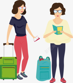 两个女士旅游人物手绘矢量图素材