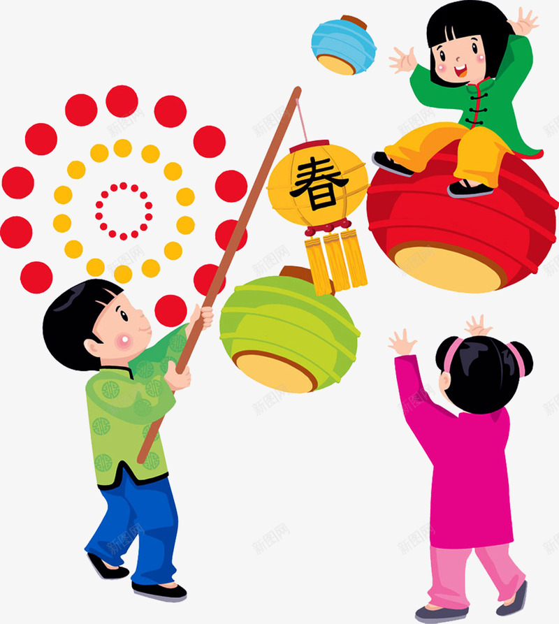 小孩子放鞭炮举灯笼迎新年png免抠素材_新图网 https://ixintu.com 举灯笼 小孩子 放鞭炮 放鞭炮庆祝 迎新年