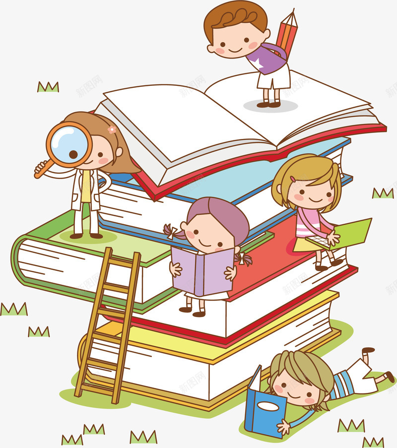 可爱看书的小朋友png免抠素材_新图网 https://ixintu.com 书本 儿童阅读 可爱小朋友 梯子 看书 腰看书 读书 阅读书本 阅读心得