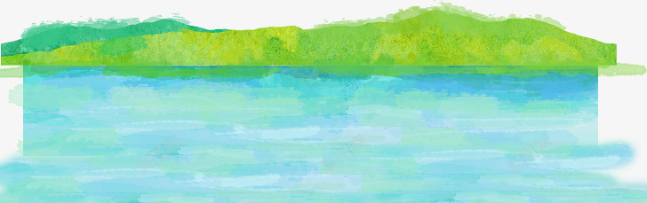 风景png免抠素材_新图网 https://ixintu.com 手绘山丘 手绘水 水彩山丘 水彩水面 绿色山丘 蓝色水面