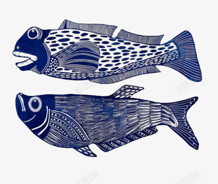 两条蓝色的鱼图标图标