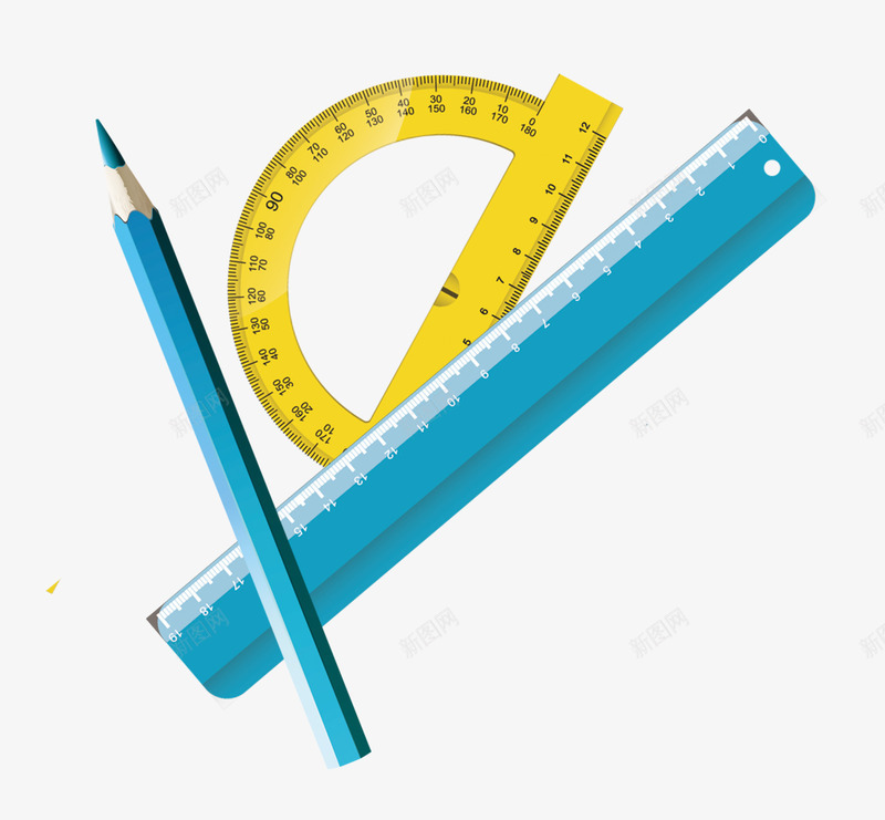 数学文具png免抠素材_新图网 https://ixintu.com 尺规作图 教育教学 数学教育 标准作图 直尺 角度尺