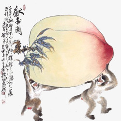 红色猴子古典风格猴子运桃子高清图片