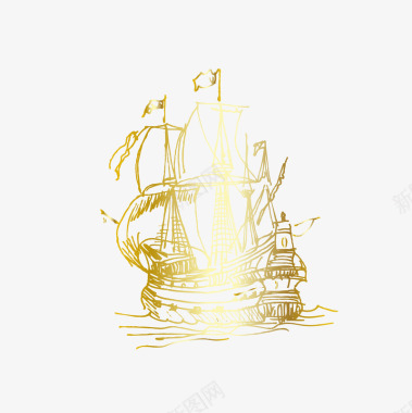 卡通手绘金色一帆风顺图标图标
