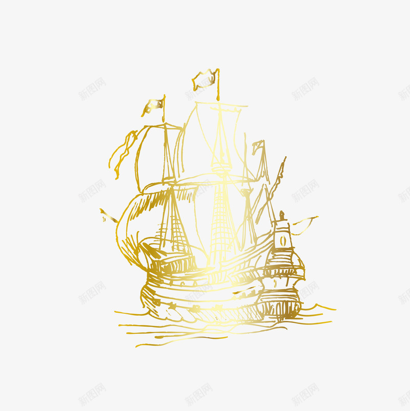 卡通手绘金色一帆风顺图标png_新图网 https://ixintu.com 一帆风顺 卡通手绘 图案图标 帆船 扬帆起航 杨帆起航