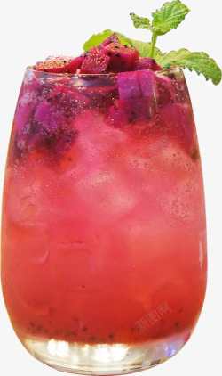 玻璃方杯夏日火龙果果汁高清图片