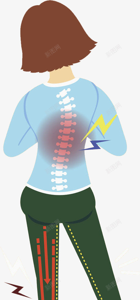 腰疼的女人png免抠素材_新图网 https://ixintu.com 卡通手绘 女人背影 水彩 腰疼的女性 金色 骨头