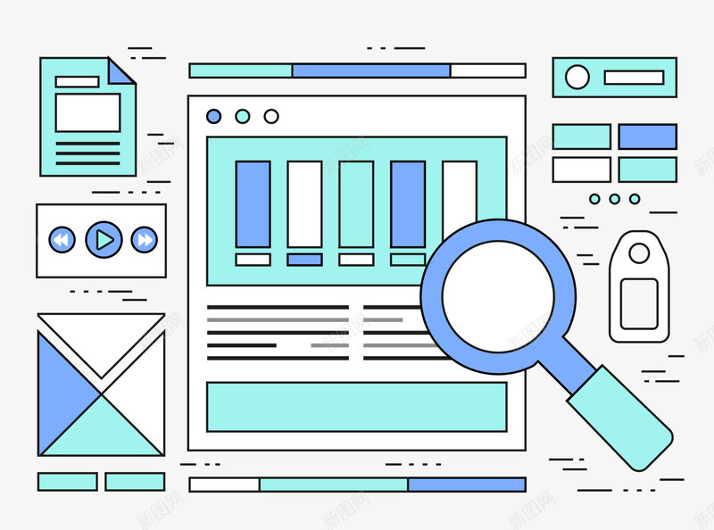 网页布局矢量图图标ai_新图网 https://ixintu.com 布局 放大镜 网页 计算机 矢量图