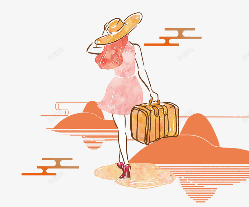 旅行的女人png免抠素材_新图网 https://ixintu.com 减压 出行 女人 悠闲 放松 旅游 旅行 游玩 行李箱