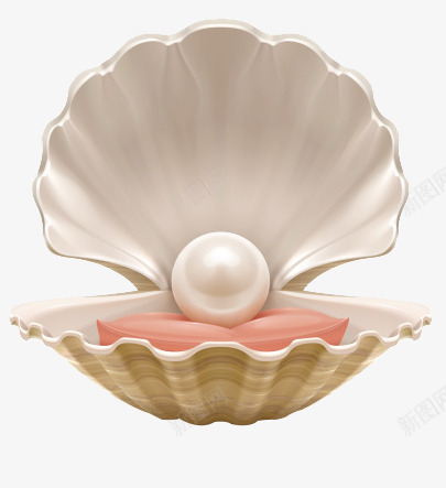 放有大珍珠的贝壳png免抠素材_新图网 https://ixintu.com 一颗大珍珠 珍珠 贝壳