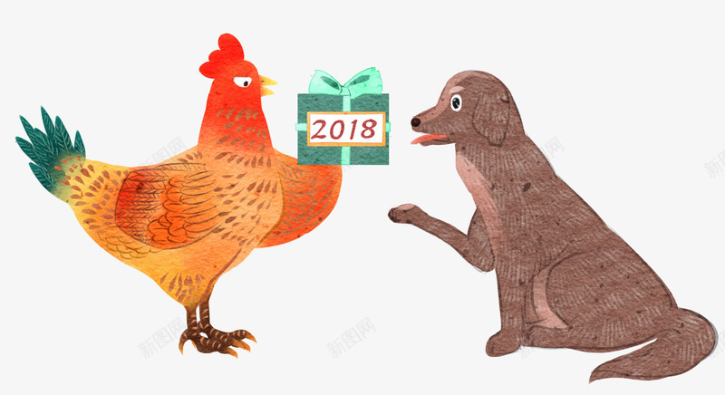 2018跨年装饰卡通插画png免抠素材_新图网 https://ixintu.com 2018 卡通手绘 插画 装饰图案 跨年 送礼 鸡年跨狗年