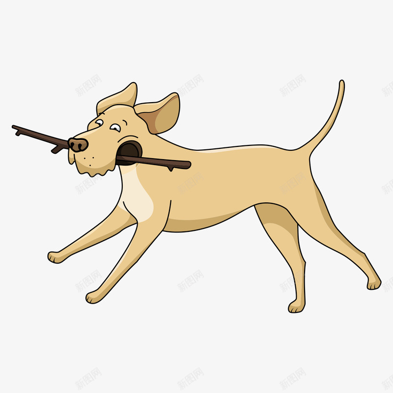 卡通手绘奔跑狗叼树枝png免抠素材_新图网 https://ixintu.com 卡通的狗 叼树枝的狗 奔跑的狗 手绘的狗 矢量的动物