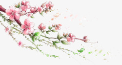 手绘桃花林手绘粉色花花朵绿叶高清图片