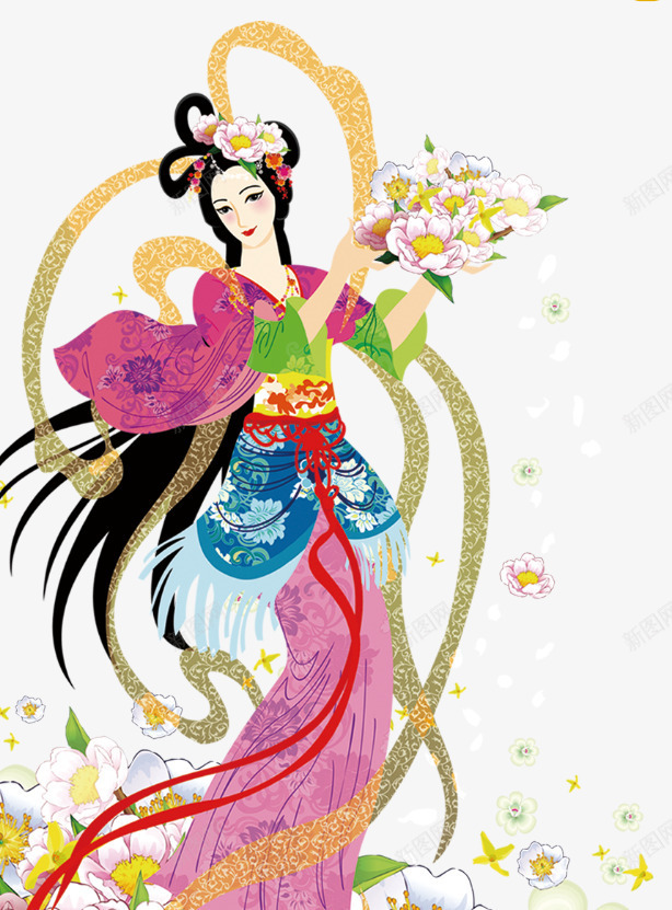 中秋嫦娥与花花png免抠素材_新图网 https://ixintu.com 中秋 动漫嫦娥 嫦娥 嫦娥奔月 月亮 祥云 花