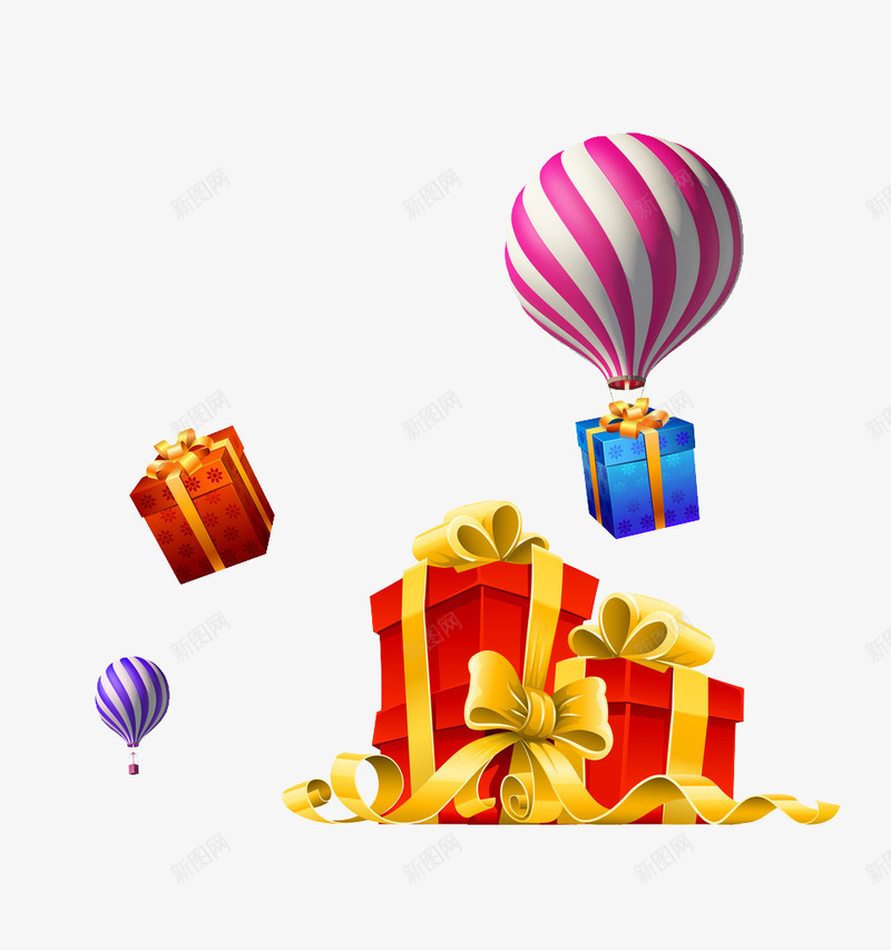 礼物盒卡通礼物盒热气球礼物盒png免抠素材_新图网 https://ixintu.com 卡通 抓气球的熊 热气球 礼物 空气球