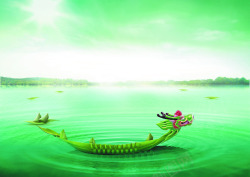绿色端午节龙舟海报背景湖面素材