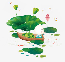 可爱的小船卡通手绘夏季节气插画高清图片