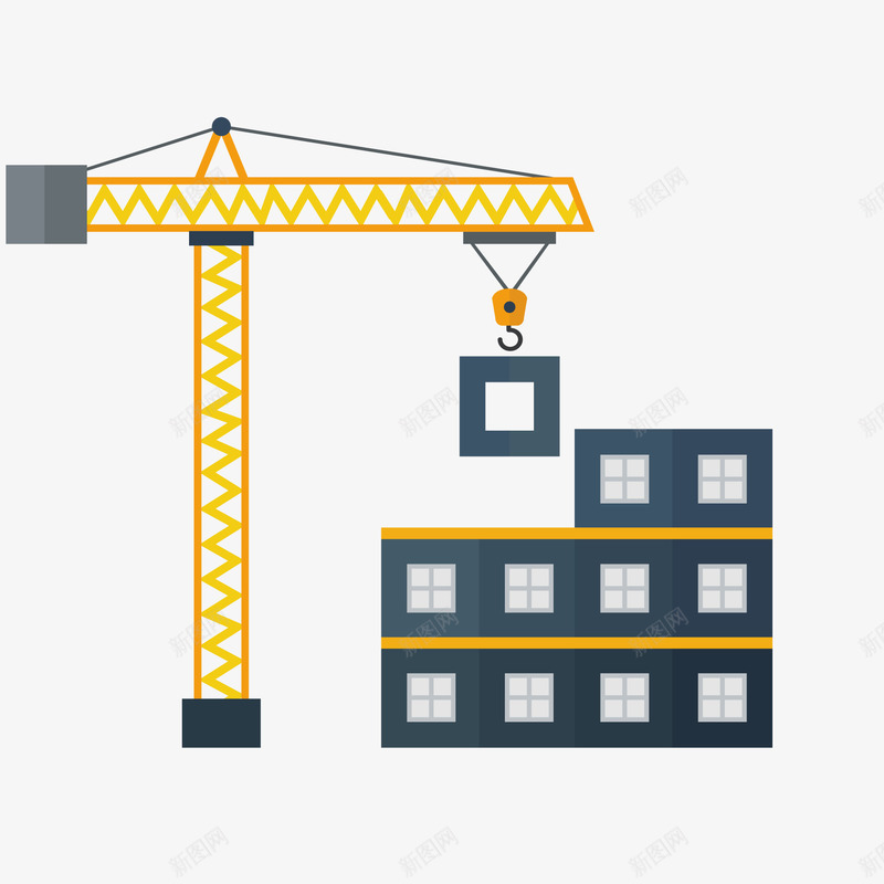 卡通建筑工地矢量图ai免抠素材_新图网 https://ixintu.com 卡通 吊机 工地 建筑物 房屋 施工 矢量图