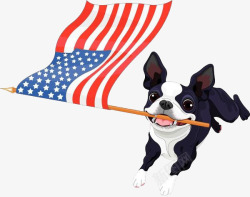 卡通奔跑的狗狗送旗子素材