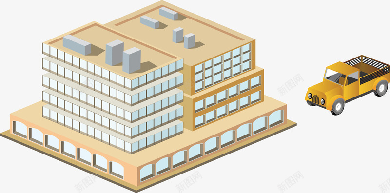 汽车大楼png免抠素材_新图网 https://ixintu.com 卡通 大楼 汽车 科技楼 科技楼房 科技楼梯