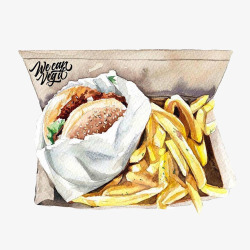 汉堡盒子盒装快餐手绘画片高清图片