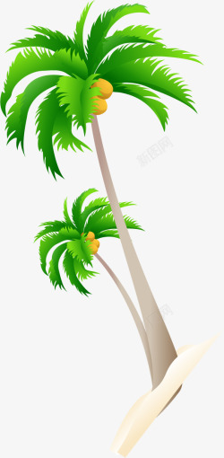 摄影手绘椰子树沙滩海边素材