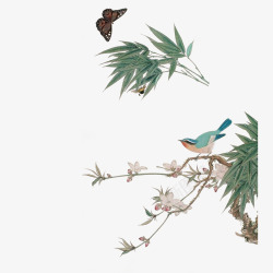水墨蜂鸟手绘站在树枝上的小鸟高清图片