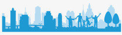 拉手免扣PNG蓝色城市建筑剪影横向高清图片