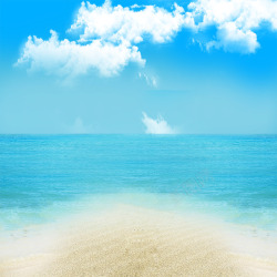 乌黑平静金色沙滩蓝天白云夏日风情高清图片