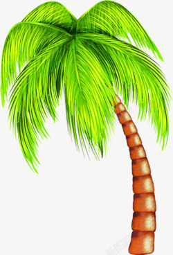 手绘沙滩手绘夏日卡通沙滩椰子树高清图片