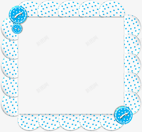 蓝色边框相框png免抠素材_新图网 https://ixintu.com 相框 纽扣 蓝色 装饰 边框