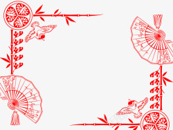 扇子镂空红色中国风剪纸纹路背景图高清图片