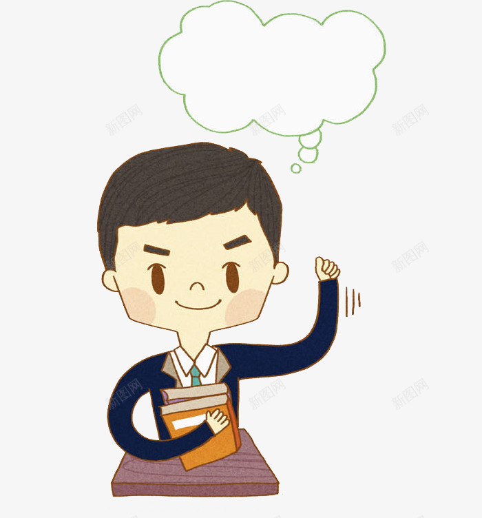 西装男孩png免抠素材_新图网 https://ixintu.com 举手 书本 对黄框 手绘 握拳 短发 蓝色西装 课桌 领带