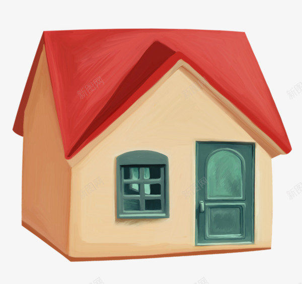 卡通房子png免抠素材_新图网 https://ixintu.com 屋子 房子 手绘 窗户 绿色门
