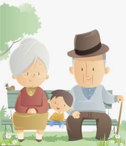 公园坐在木椅上的老人与孩子素材