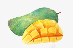 绿枝条芒果手绘水彩芒果高清图片