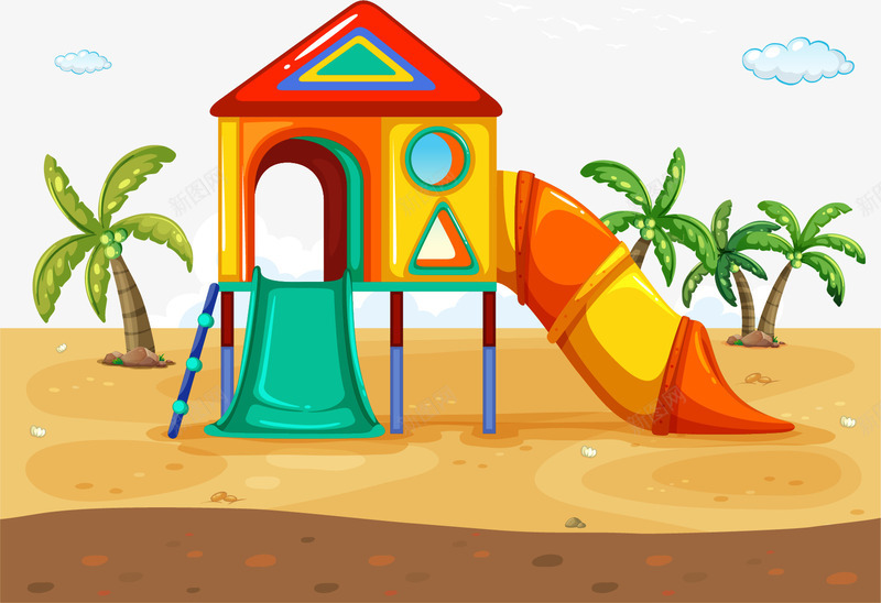 卡通沙滩椰汁树滑滑梯png免抠素材_新图网 https://ixintu.com 卡通 椰汁树 沙滩 滑滑梯