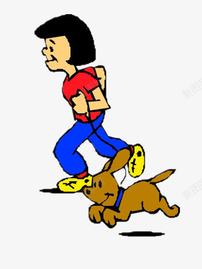 奔跑的女孩和小狗png免抠素材_新图网 https://ixintu.com 人物 动物 卡通 素材