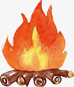 木柴手绘被火烧着的木头矢量图高清图片