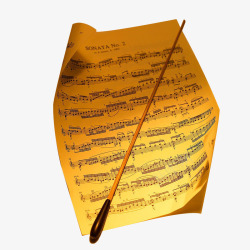 黄色乐谱与指挥棒素材